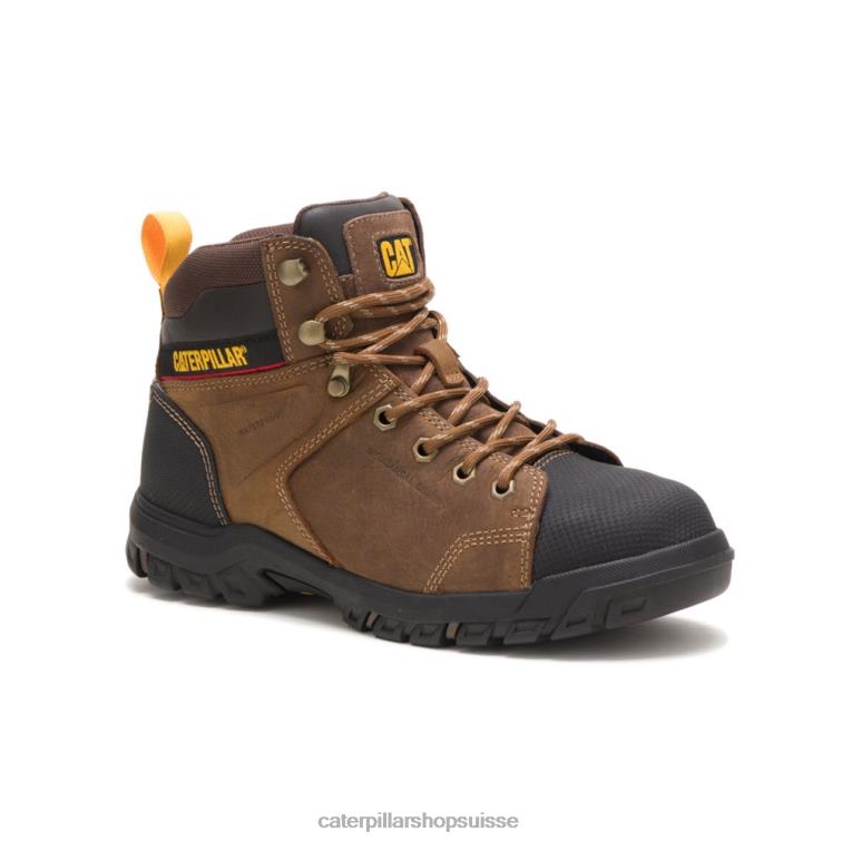 Caterpillar botte de travail wellspring imperméable à l\'eau avec protection métatarsienne à embout en acier vrai marron femmes 0T2P8281 | bottes de travail