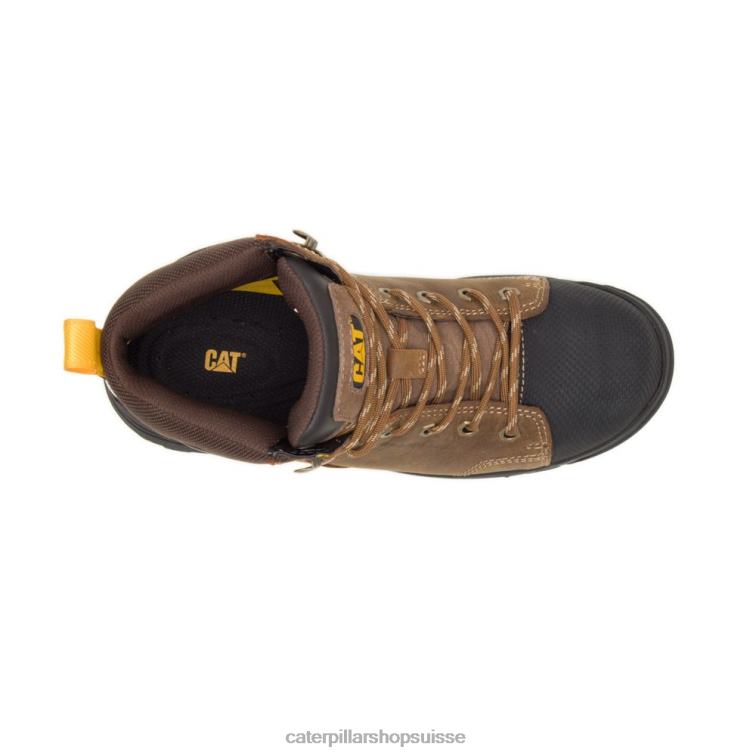 Caterpillar botte de travail wellspring imperméable à l\'eau avec protection métatarsienne à embout en acier vrai marron femmes 0T2P8281 | bottes de travail