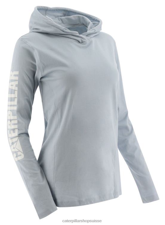 Caterpillar t-shirt à manches longues avec bannière à capuche upf brouillard bleu femmes 0T2P8316 | hauts et vêtements d'extérieur