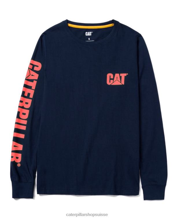 Caterpillar t-shirt à manches longues à bannière de marque bleu de détroit femmes 0T2P8321 | hauts et vêtements d\'extérieur