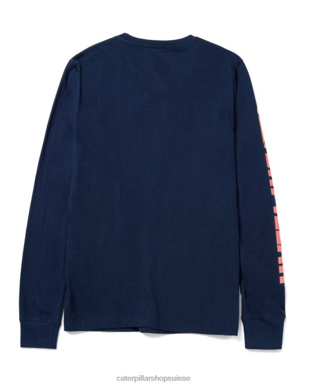 Caterpillar t-shirt à manches longues à bannière de marque bleu de détroit femmes 0T2P8321 | hauts et vêtements d\'extérieur