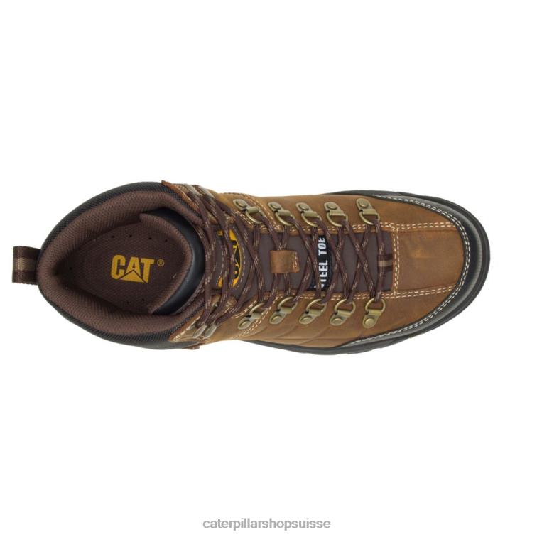 Caterpillar Botte de travail à embout d\'acier imperméable à seuil vrai marron Hommes 0T2P811 | bottes de travail