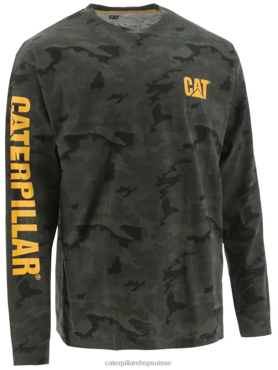 Caterpillar t-shirt à manches longues à bannière de marque camouflage de nuit Hommes 0T2P8226 | hauts et vêtements d'extérieur