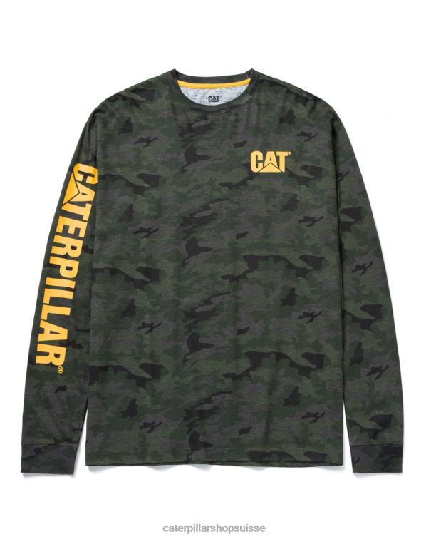 Caterpillar t-shirt à manches longues à bannière de marque camouflage de nuit Hommes 0T2P8226 | hauts et vêtements d\'extérieur