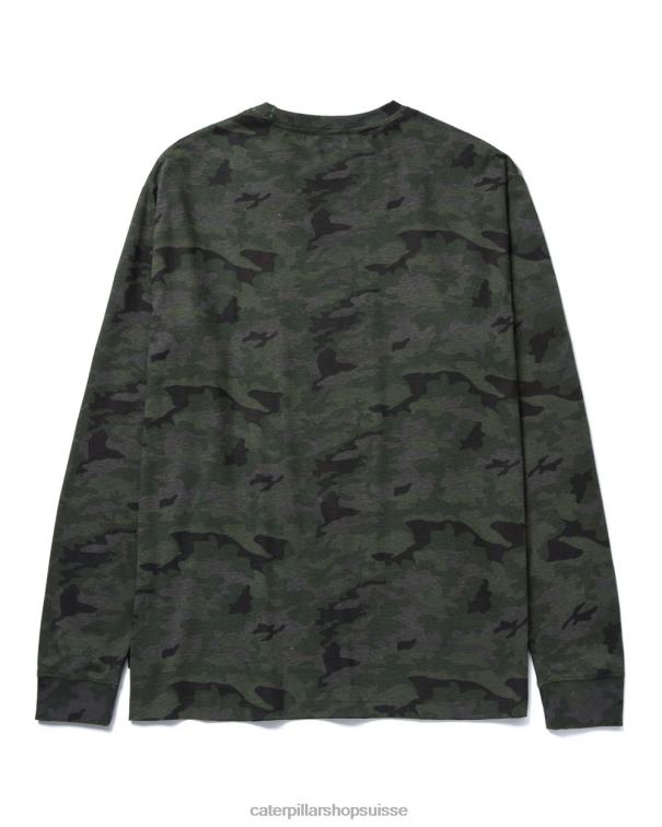 Caterpillar t-shirt à manches longues à bannière de marque camouflage de nuit Hommes 0T2P8226 | hauts et vêtements d\'extérieur