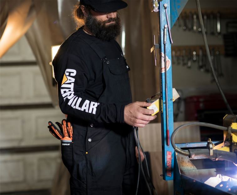 Caterpillar t-shirt à manches longues à bannière de marque noir Hommes 0T2P8225 | hauts et vêtements d\'extérieur