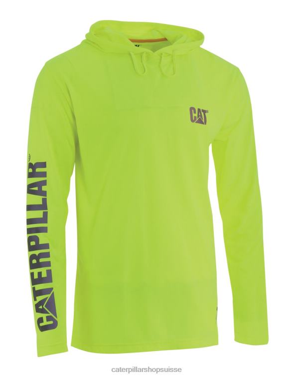 Caterpillar t-shirt à manches longues à capuche hivis upf jaune Hommes 0T2P8222 | hauts et vêtements d'extérieur
