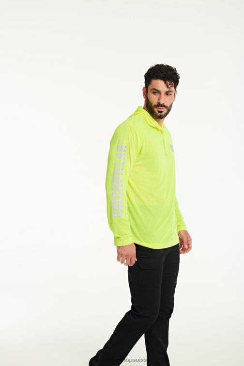 Caterpillar t-shirt à manches longues à capuche hivis upf jaune Hommes 0T2P8222 | hauts et vêtements d\'extérieur