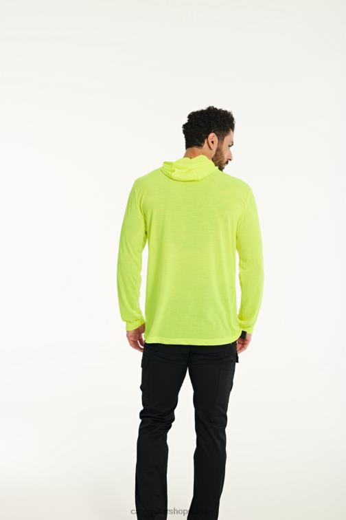 Caterpillar t-shirt à manches longues à capuche hivis upf jaune Hommes 0T2P8222 | hauts et vêtements d\'extérieur
