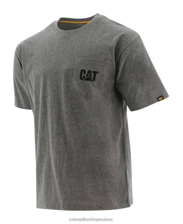 Caterpillar t-shirt à poche à logo gris chiné foncé Hommes 0T2P8235 | hauts et vêtements d'extérieur