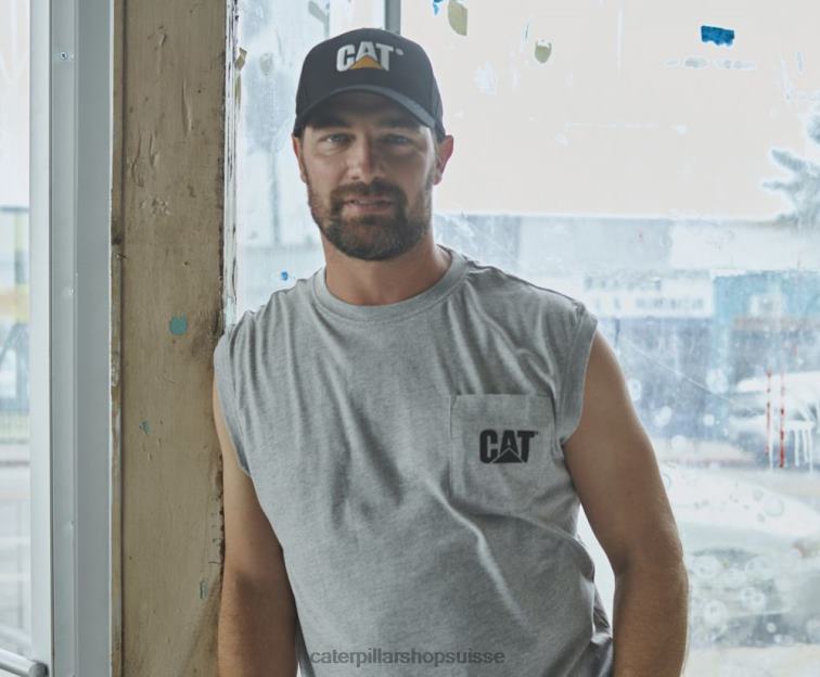 Caterpillar t-shirt à poche sans manches gris chiné Hommes 0T2P8231 | hauts et vêtements d\'extérieur